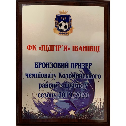 Плакетка з нанесенням БРОНЗОВИЙ ПРИЗЕР чемпіонат, футбол 
